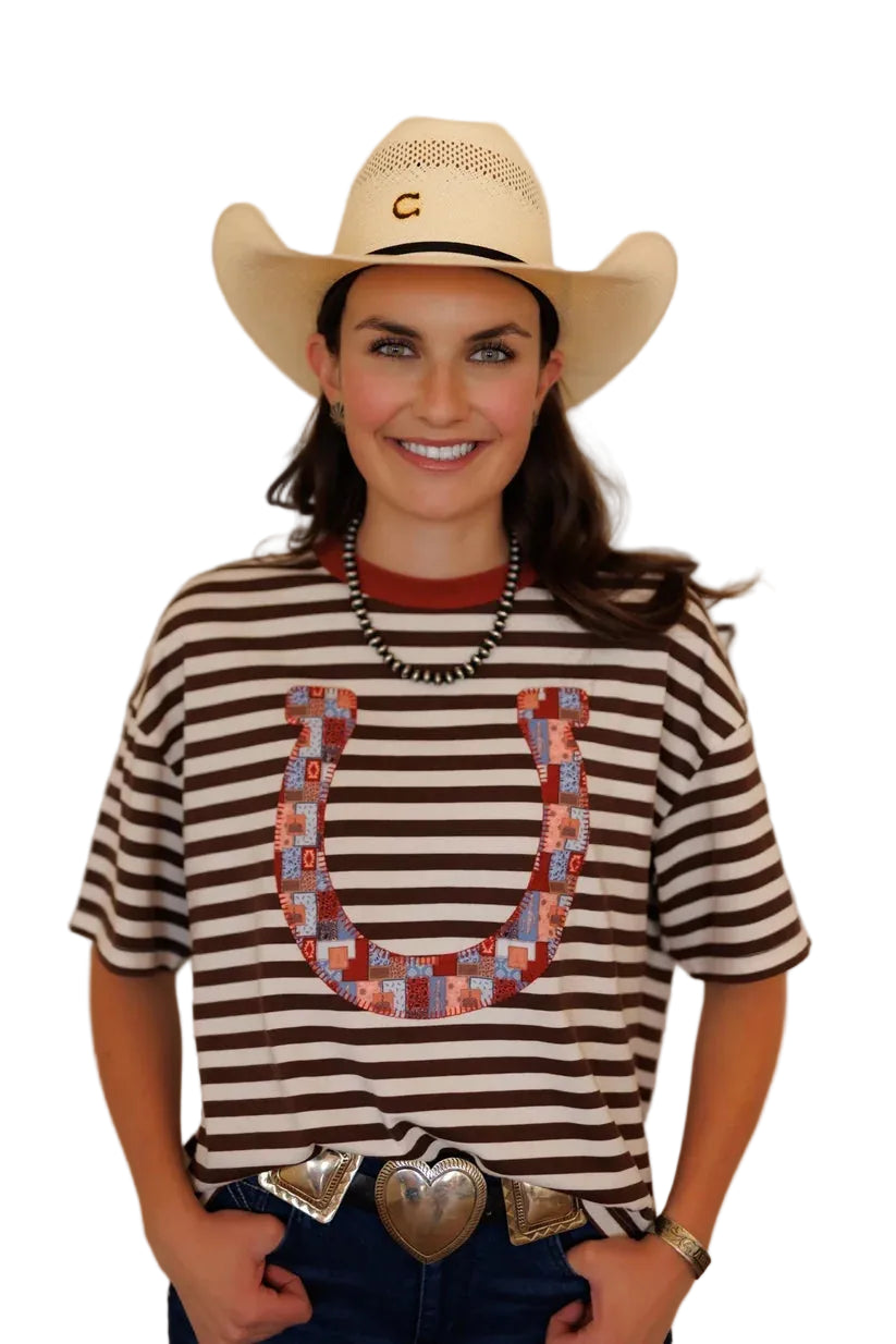 Howdy Hanny Women's Short Sleeve Quilted Horseshoe T-shirt 