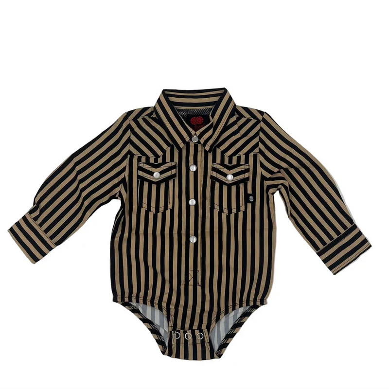 Boy's Infant Long Sleeve Black and Tan Snap Onesie 