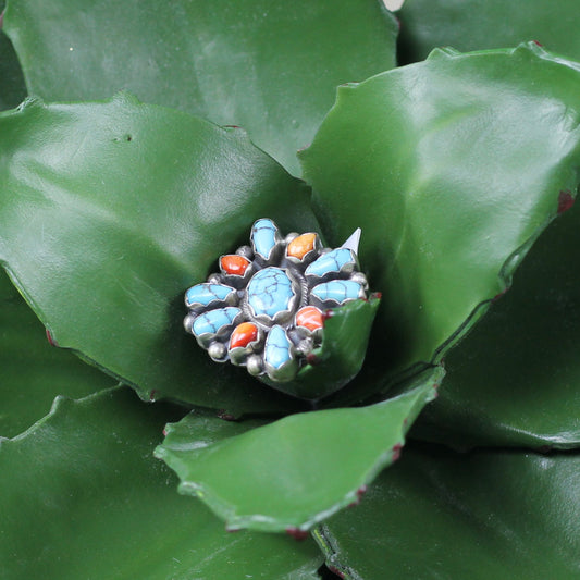 Women's Turquoise and Orange Spiny Oyster Ring Sz. 7