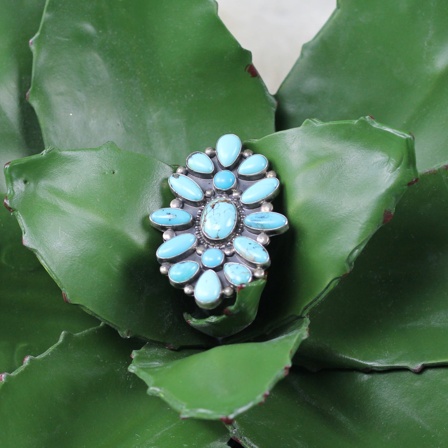 Women's Annie Hoskie Royston Blue Turquoise Cluster Ring Sz. 9