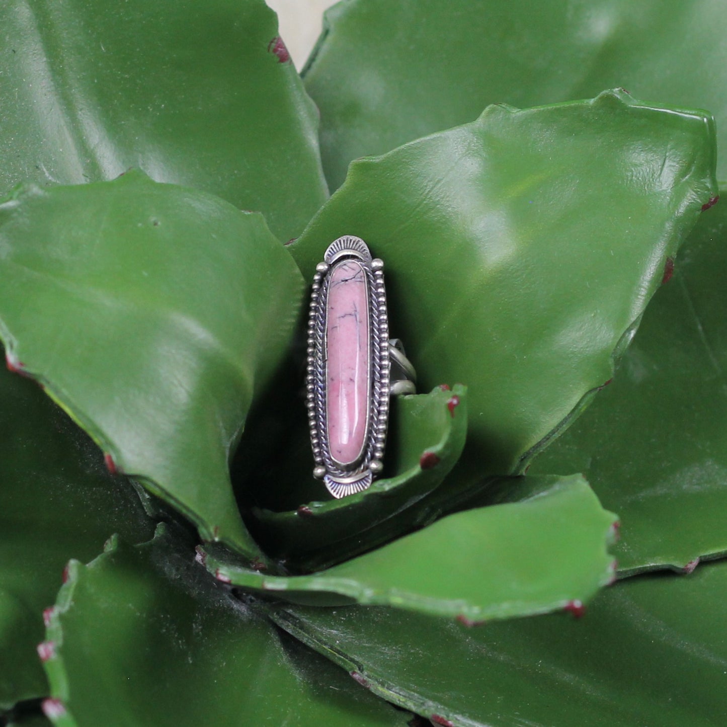 Women's Rhodonite Long Oval Ring Sz. 6