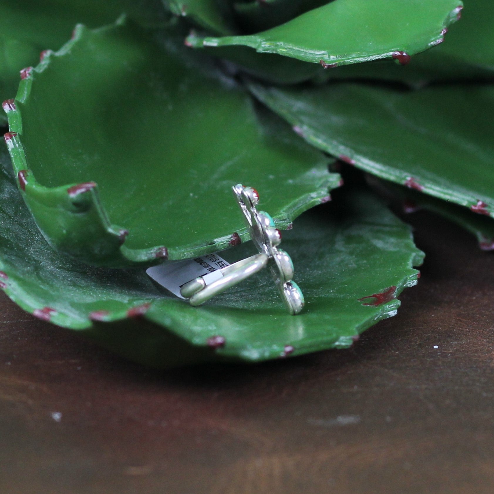 Women's Ted Secretaro Turquoise and Coral Cactus Ring - Crazy House Western Wear