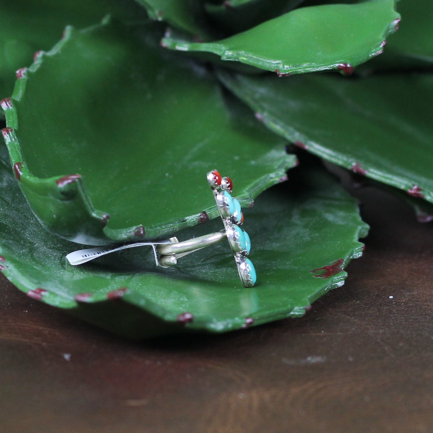 Women's Ted Secretaro Turquoise and Coral Cactus Ring