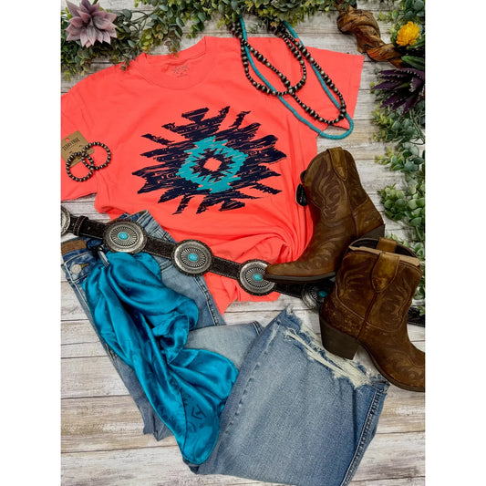 Women's Neon Pink Aztec T-shirt