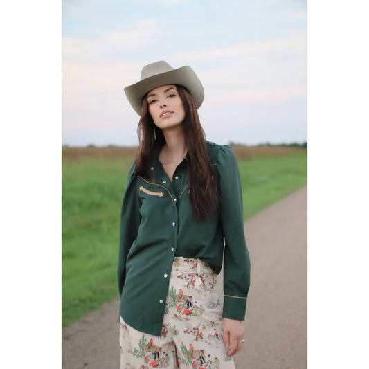 Women's Howdy Hanny Green Yoke Blouse