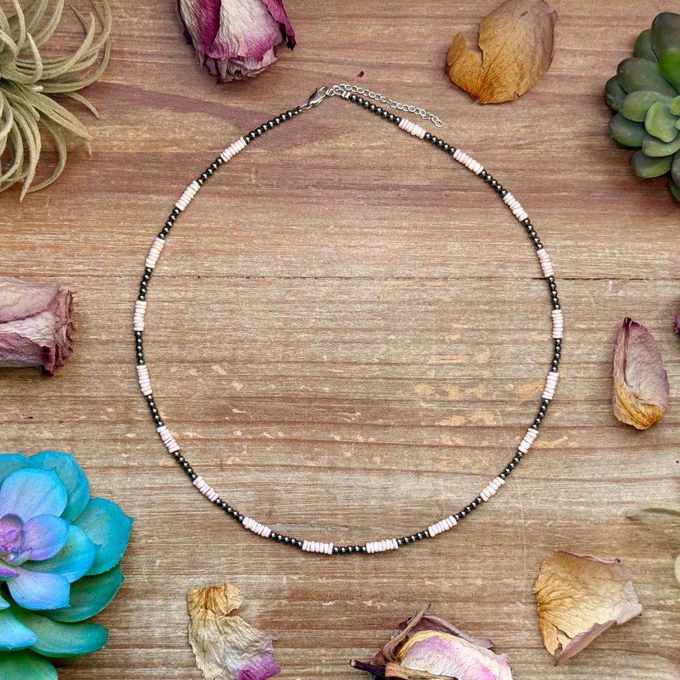 Bijoux Fab Pink Conch Heishi & 3mm Sterling Silver Pearl Necklace 20in NEC-STE-155-PIN