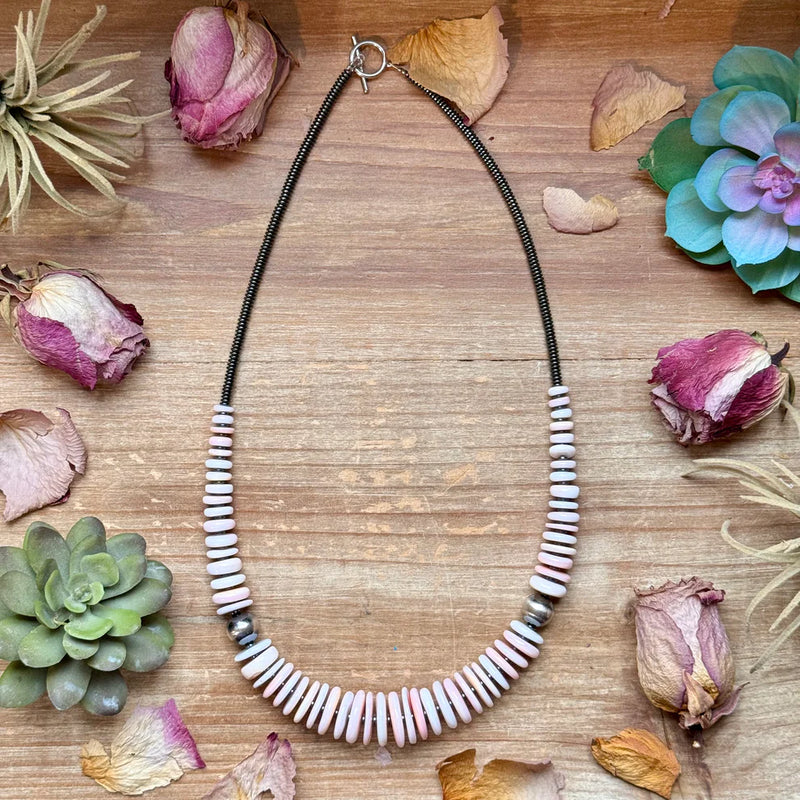 Bijoux Fab Pink Conch & Black Hematite Necklace - 23.5" NEC-SHE-053-PIN