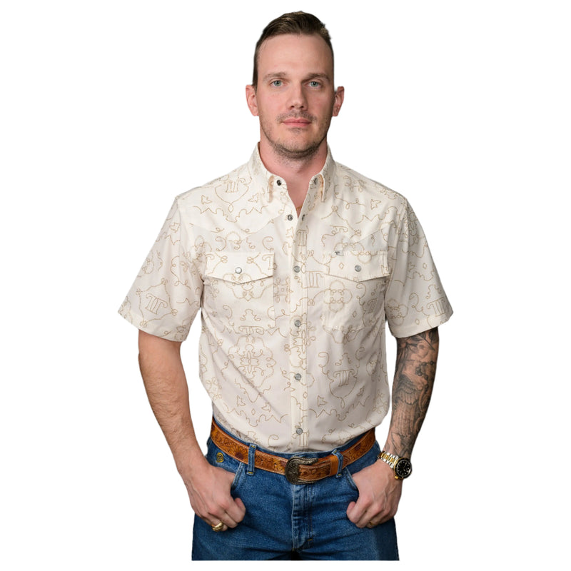 Men's Ferrell The Carson in Beige Short Sleeve Snap FPS1002562 - Crazy House Western Wear