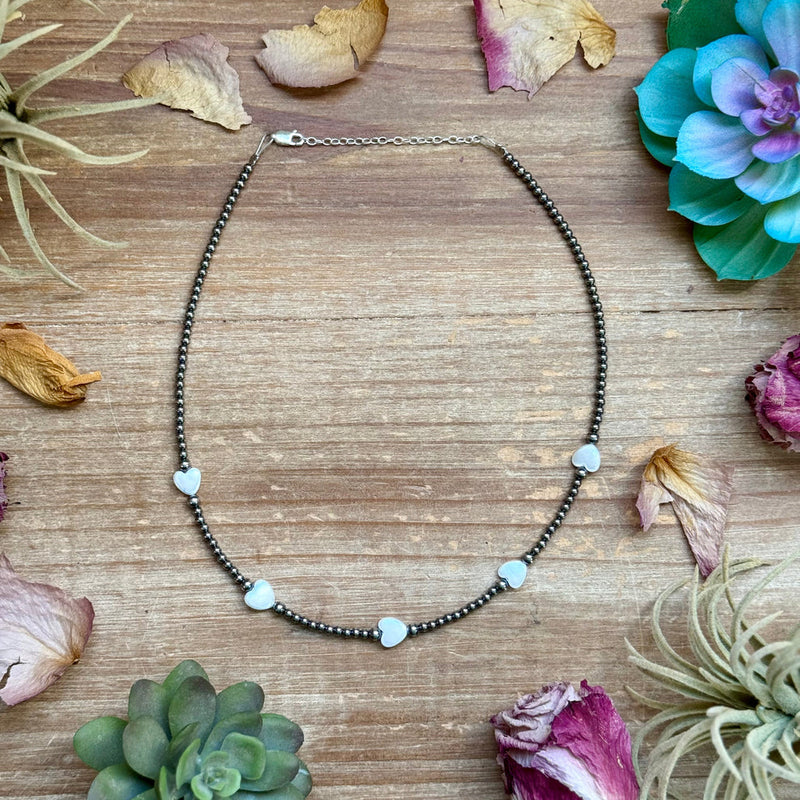 Bijoux Fab Sterling Silver Pearl Choker With Heart Freshwater Pearls - 15.5" NEC-STE-145-HEAR