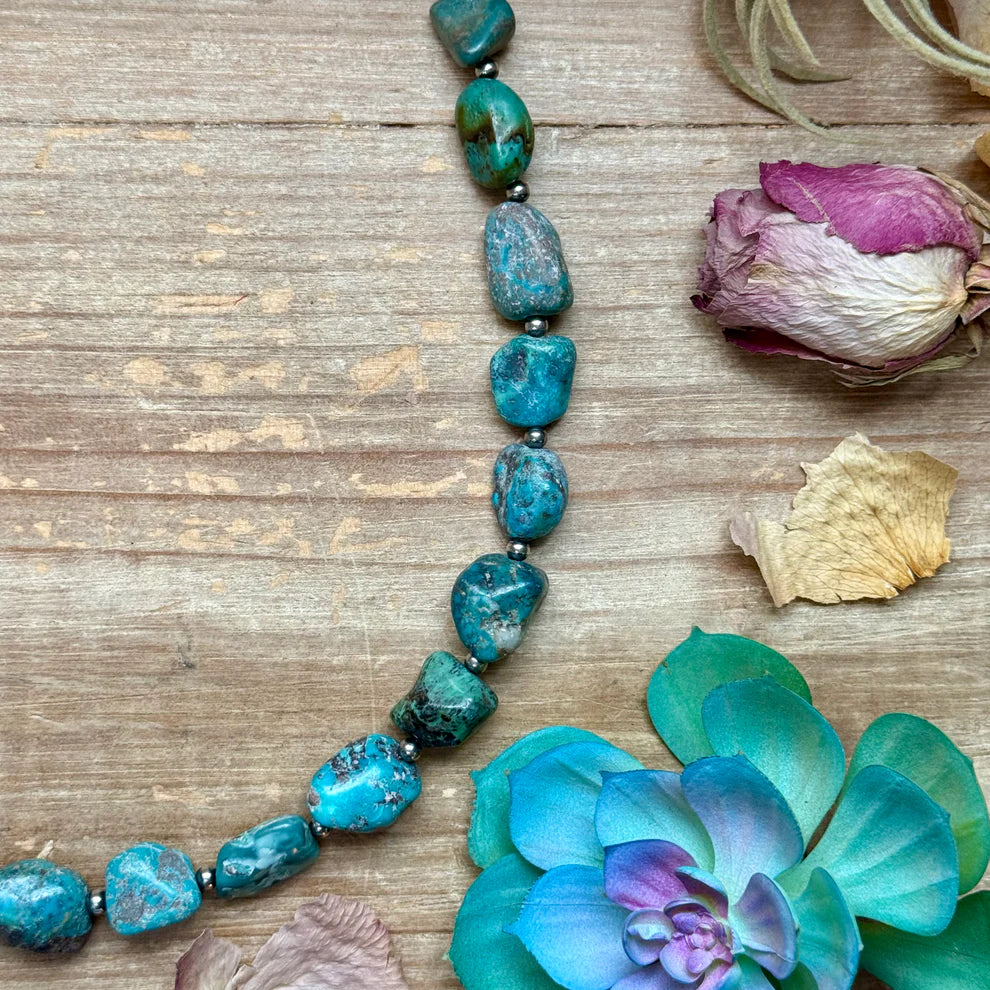Bijoux Fab Blue Turquoise Nugget Necklace - Sterling Silver- 24" NEC-STE-045-TUR