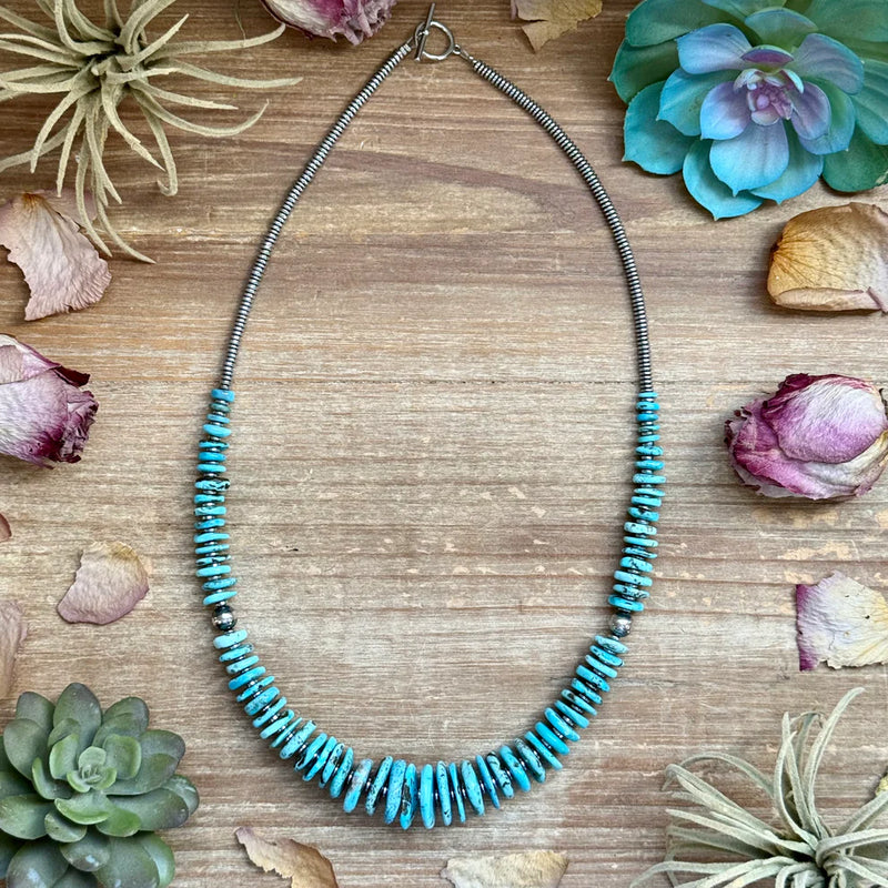 Bijoux Fab Turquoise Graduated Necklace with Sterling Silver Pearls & Hematite NEC-GRA-049-BLU