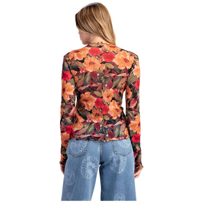 Floral Printed Mesh Top - Crazy House Western Wear