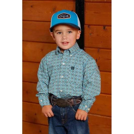 Infant Boy's Cinch Geometric Blue Print Shirt MTW7062386 - Crazy House Western Wear