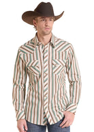 Rock and Roll Men's Teal Striped Long Sleeve Snap Shirt BMN2S10109