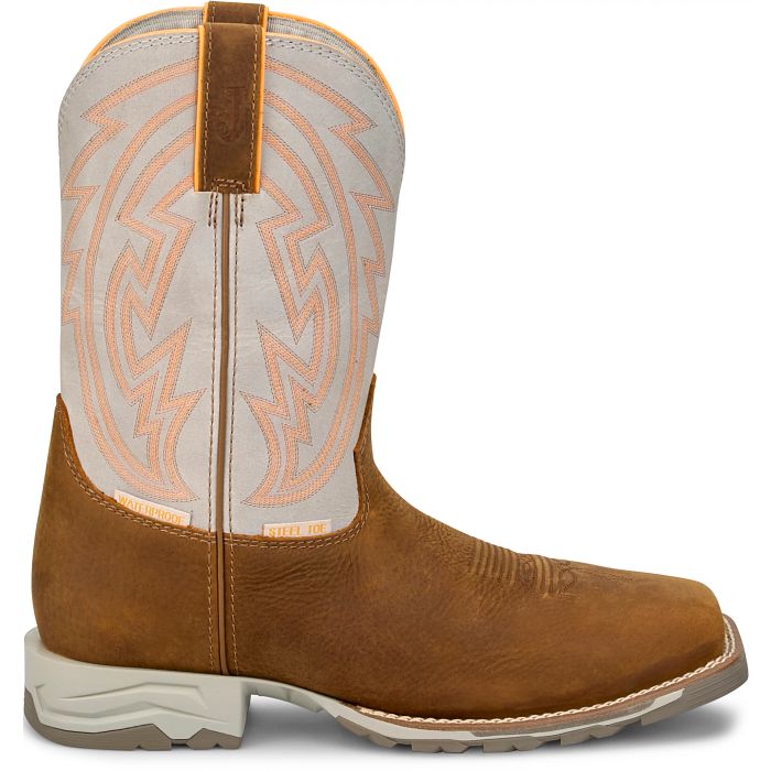Justin Men's Brown and White Lyte 11" Waterproof Steel Toe Boots MV4595
