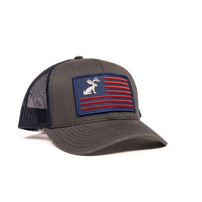Charcoal and Navy Snapback with Jackelope Flag Patch - Crazy House Western Wear