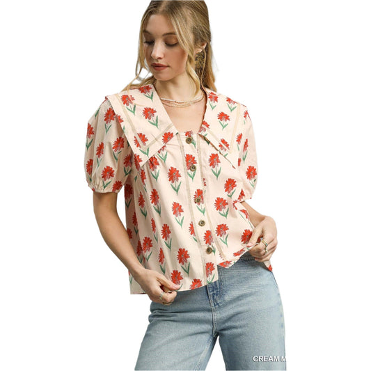 Women's Floral Puff Sleeve Blouse K0148