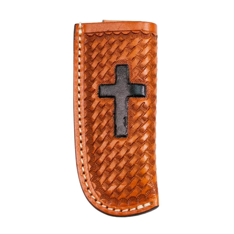 Cowboy Chrome Basket Weave and Cross Sheath Saddle Tan K208