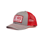 Grey and Red Snapback with Crazy House Patch - Crazy House Western Wear