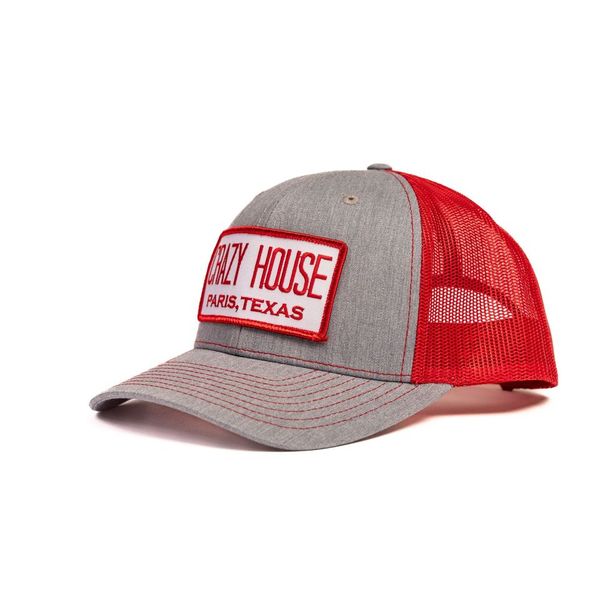 Grey and Red Snapback with Crazy House Patch - Crazy House Western Wear