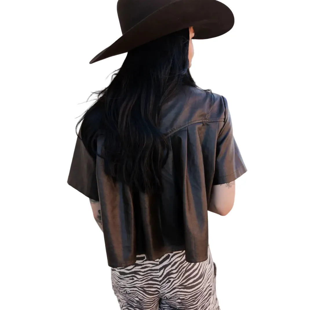 Women's "The Desperado" Mocha Cropped Short Sleeve Button Up