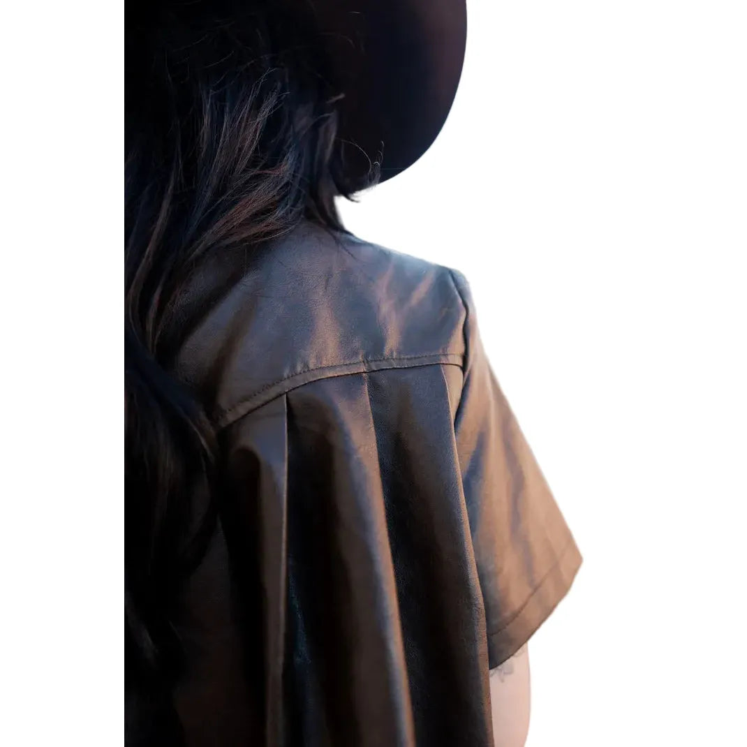 Women's "The Desperado" Mocha Cropped Short Sleeve Button Up