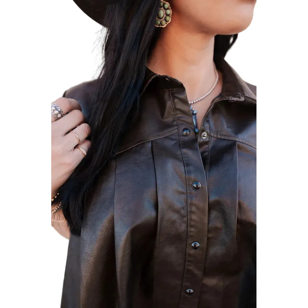 Women's "The Desperado" Mocha Cropped Short Sleeve Button Up