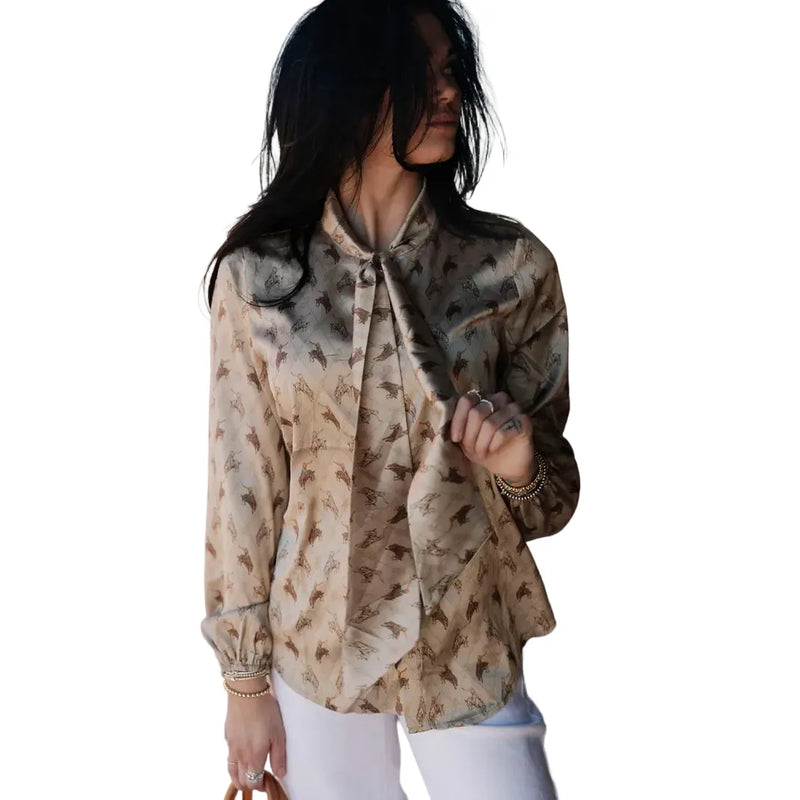 Women's TwoFly Satin Bronco Brimstone Blouse 