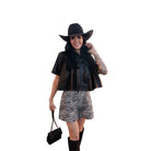 Women's "The Desperado" Mocha Cropped Short Sleeve Button Up