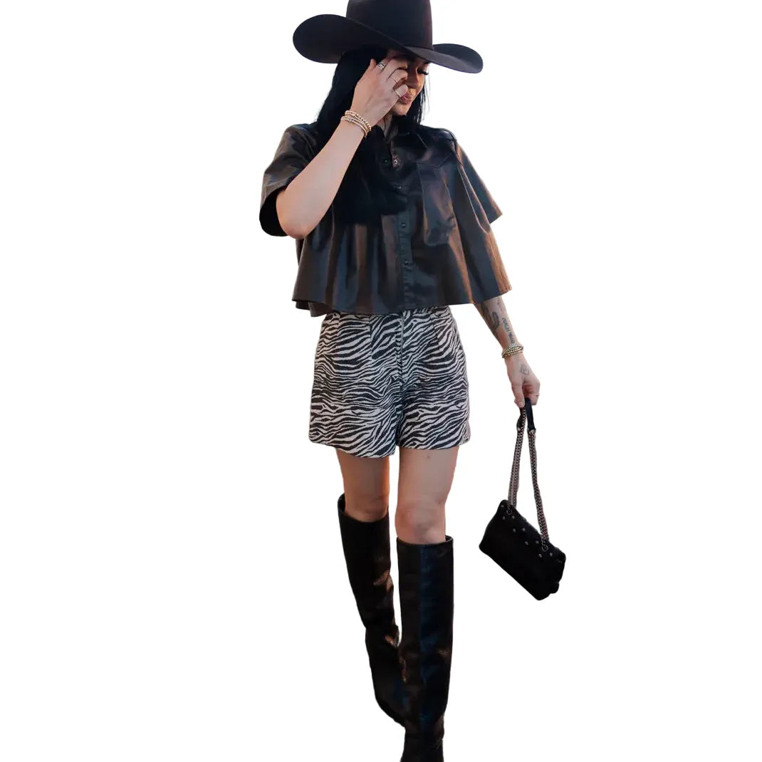 Women's "The Desperado" Mocha Cropped Short Sleeve Button Up