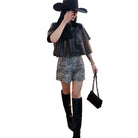 Women's "The Desperado" Mocha Cropped Short Sleeve Button Up