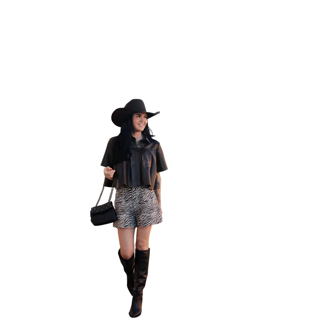 Women's "The Desperado" Mocha Cropped Short Sleeve Button Up