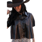 Women's "The Desperado" Mocha Cropped Short Sleeve Button Up