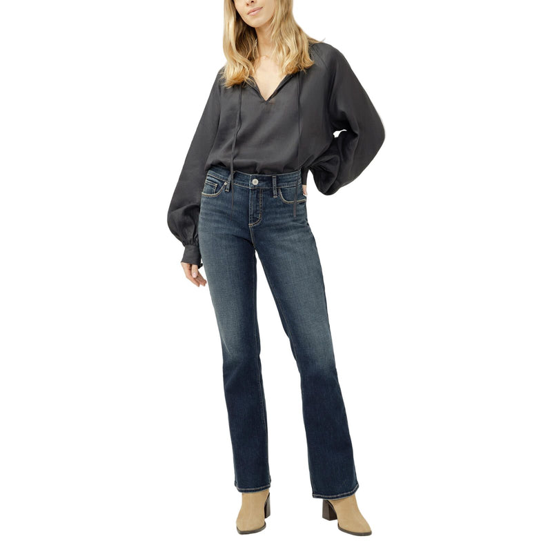 Women's Silver Elyse Mid Rise Bootcut Luxe Stretch Jeans L03719CVB462