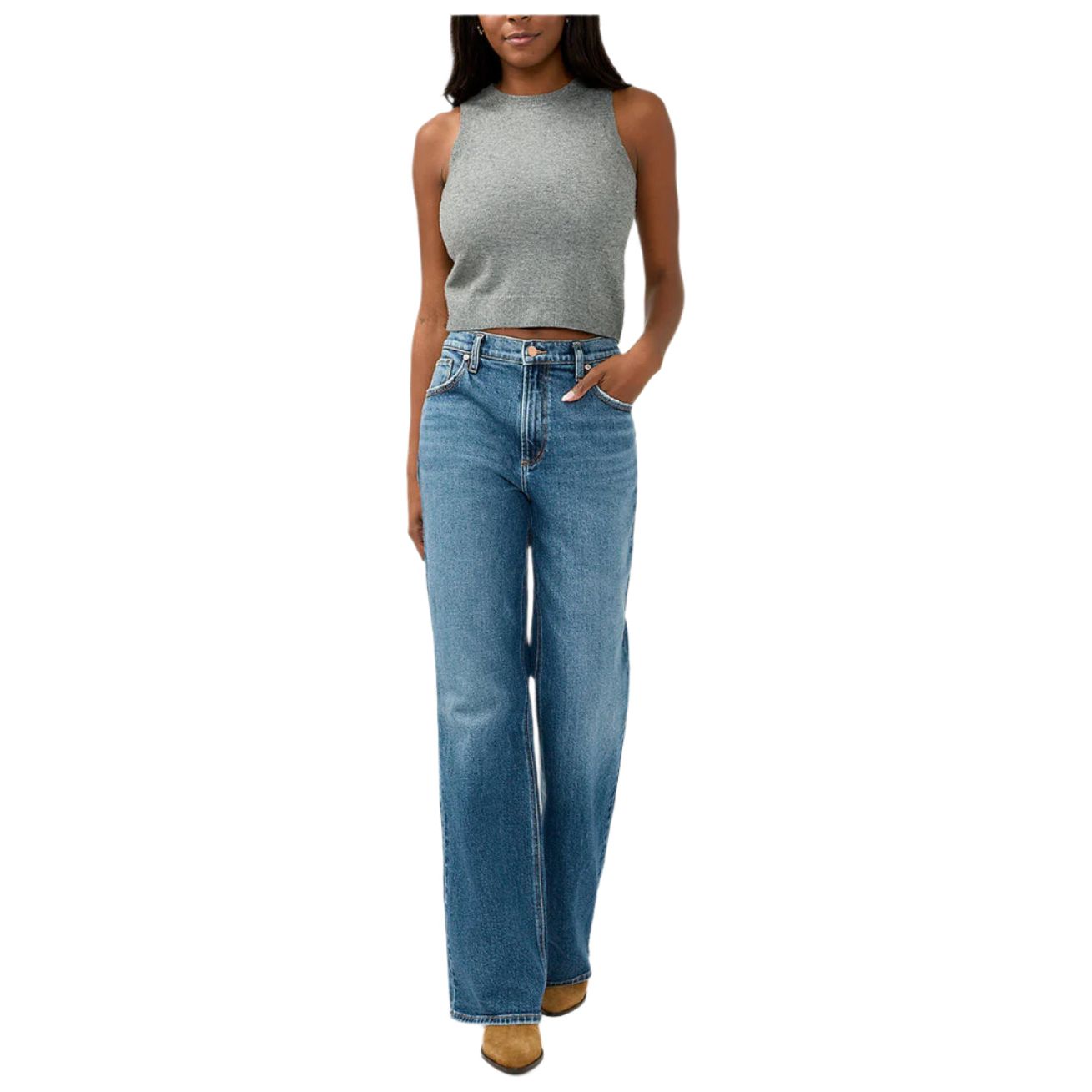 Women's Silver Baggy Mid Rise Bootcut Jeans L27768AGR316 - Crazy House Western Wear