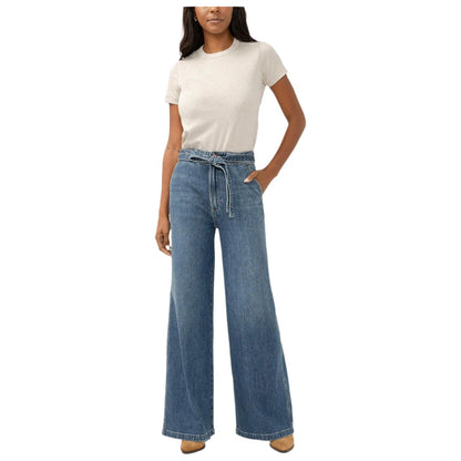 Women's Silver Highly Desirable High Rise Belted Ultra Wide Leg Jeans L28970ADM314 - Crazy House Western Wear