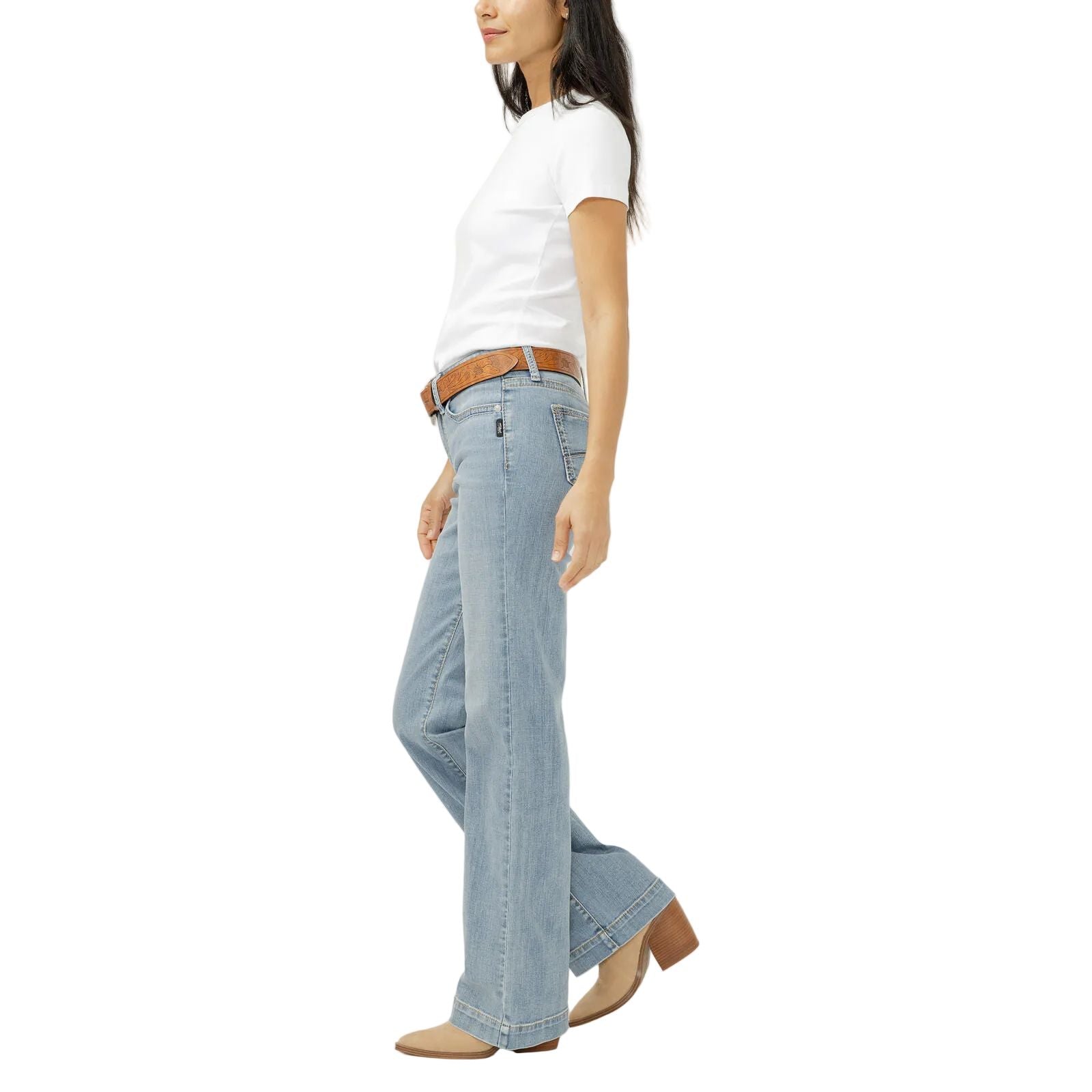 Women's Silver Odessa Suki Mid Rise Trouser Leg Jeans L93504LFO218