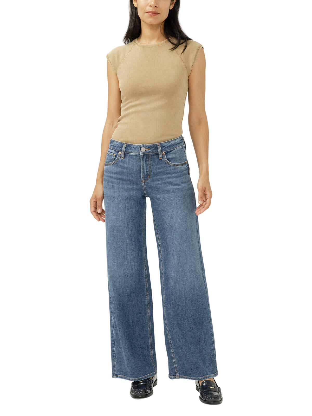 Women's Silver Suki Mid Rise Wide Leg Knit Flex Jeans L93905CKF326