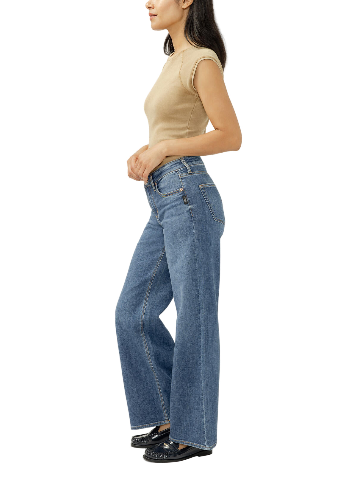 Women's Silver Suki Mid Rise Wide Leg Knit Flex Jeans L93905CKF326