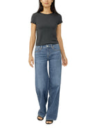 Women's Silver Suki Mid Rise Wide Leg Knit Flex Jeans L93905CKF326