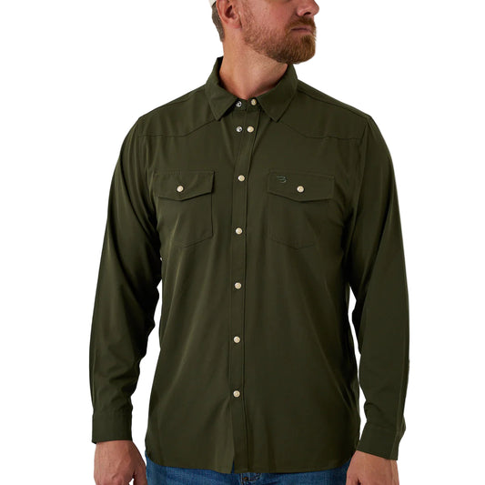 Men's Burlebo Mallard Green Long Sleeve Performance Western Shirt