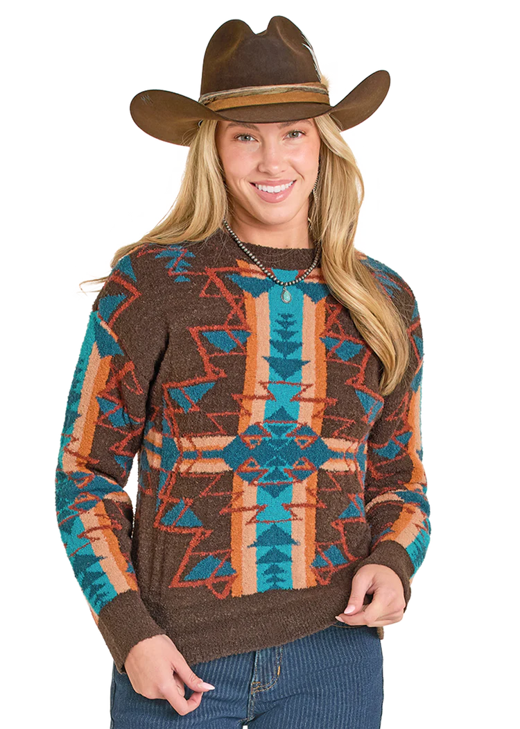 Women's Panhandle Slim Boucle Aztec Tapestry Sweater LW32T07926
