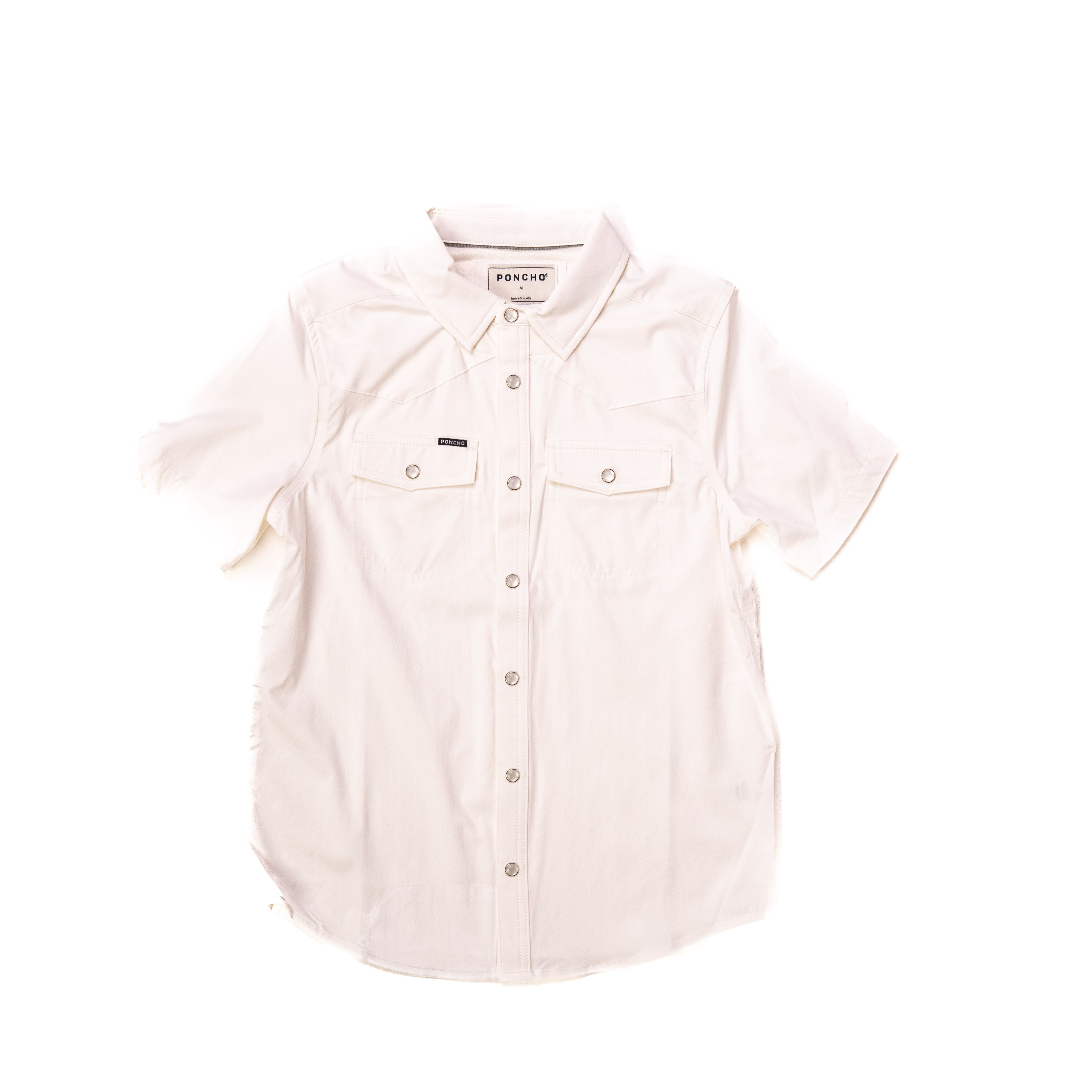 Kid's Poncho Pearl Snap Shirt Yth Mutton Tee-Wht - Crazy House Western Wear