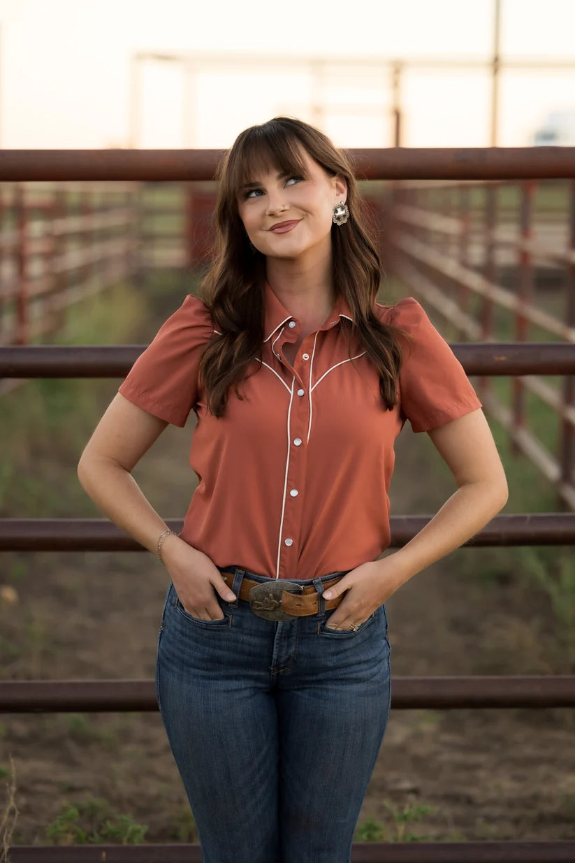 Howdy Hanny Women's Short Sleeve Pearl Snap Shirt