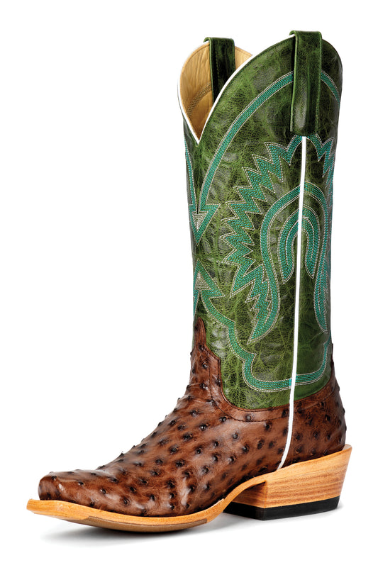 Macie Bean Kango Tobacco Full Quill Ostrich with Emerald Explosion Top - Crazy House Western Wear