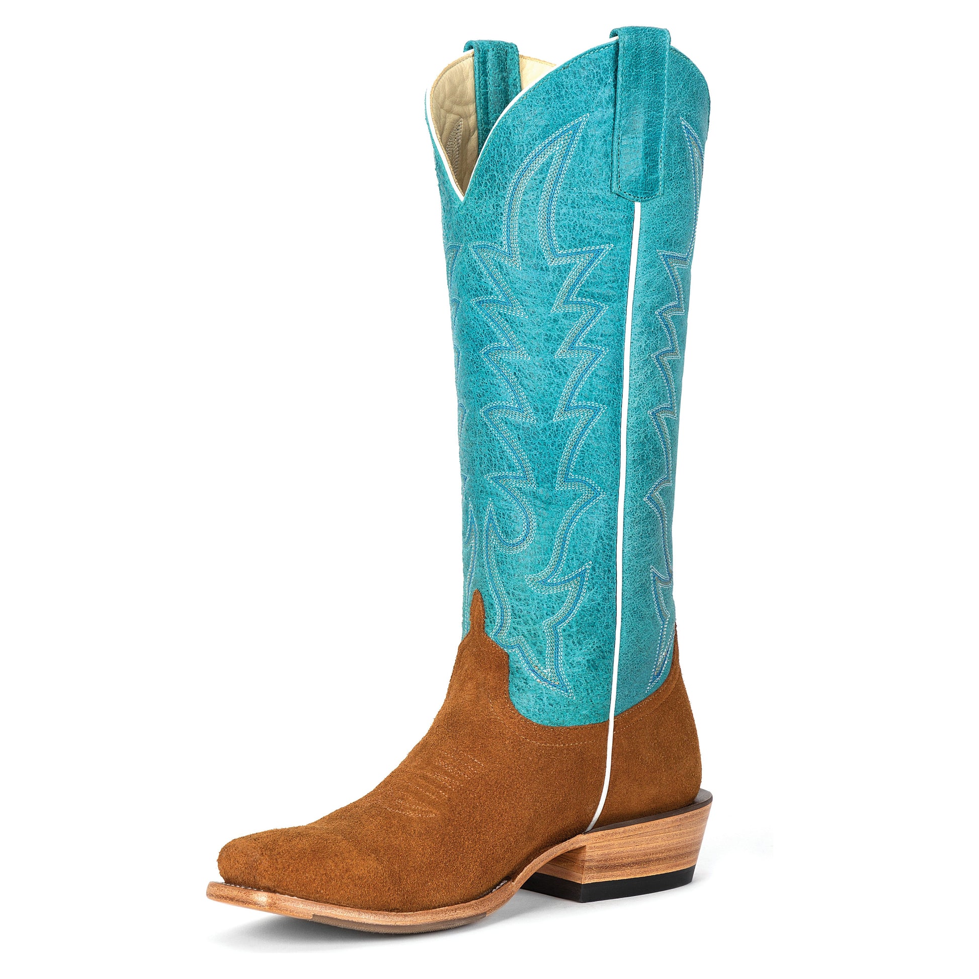 Macie Bean Camel Suede with Turquoise Sinsation Top - Crazy House Western Wear