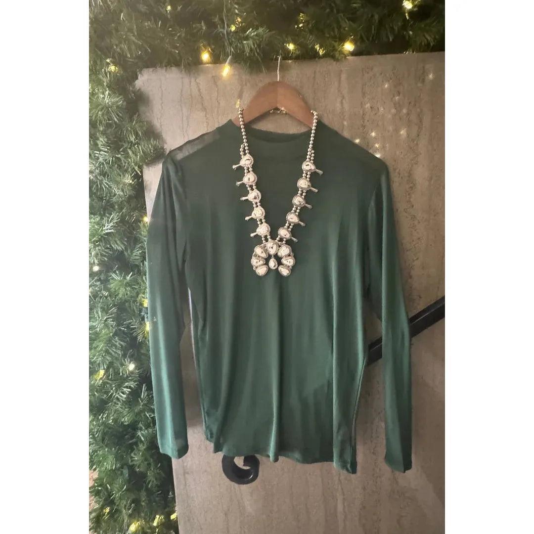 Long Sleeve Green Mesh Top