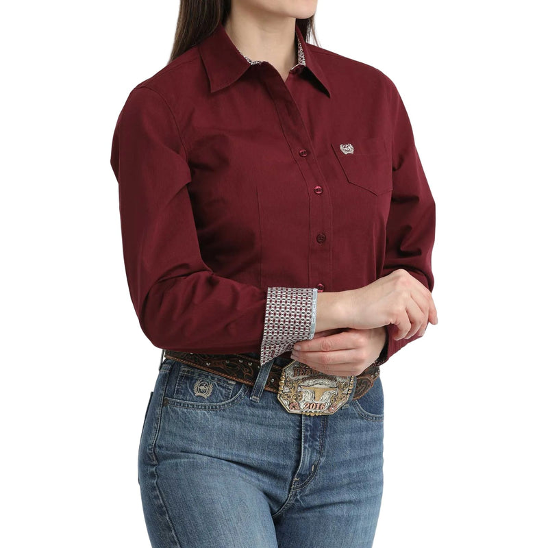 Women's Cinch Stripe Burgundy Button Down Shirt MSW9164262