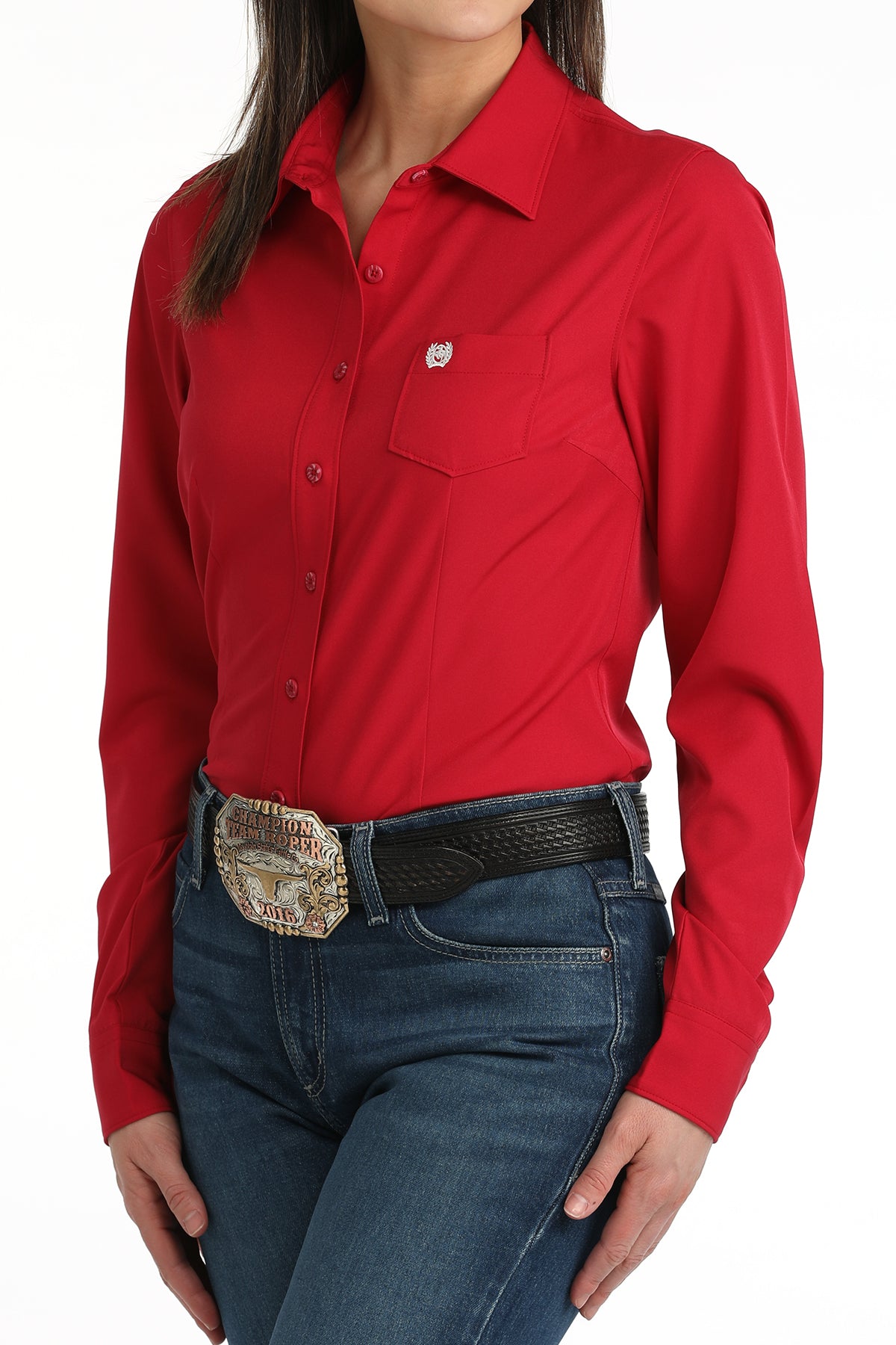 Women's Cinch Long Sleeve Red Arenaflex Button Up Shirt MSW9164269