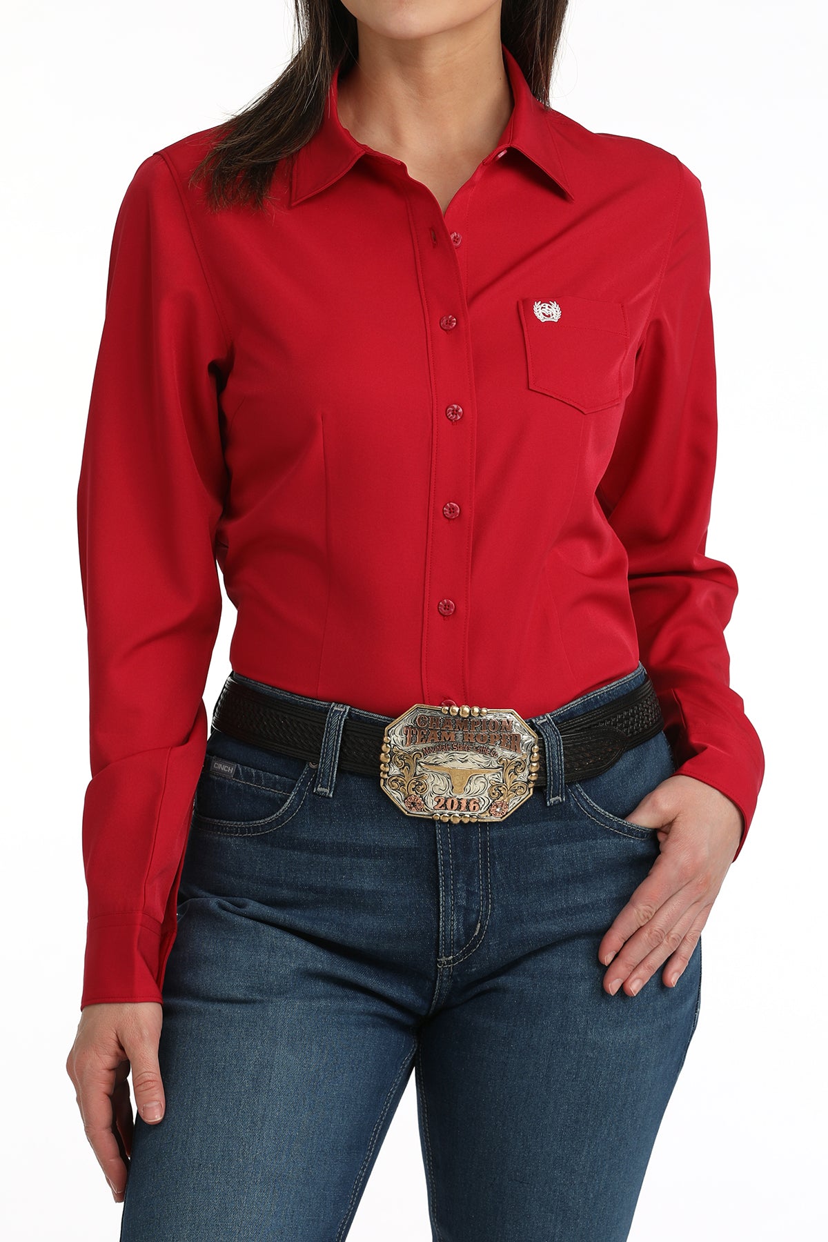 Women's Cinch Long Sleeve Red Arenaflex Button Up Shirt MSW9164269